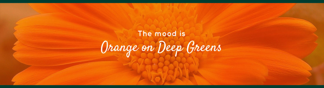 Orange & Deep Greens - Moodboard featuring HMJS Jewellery
