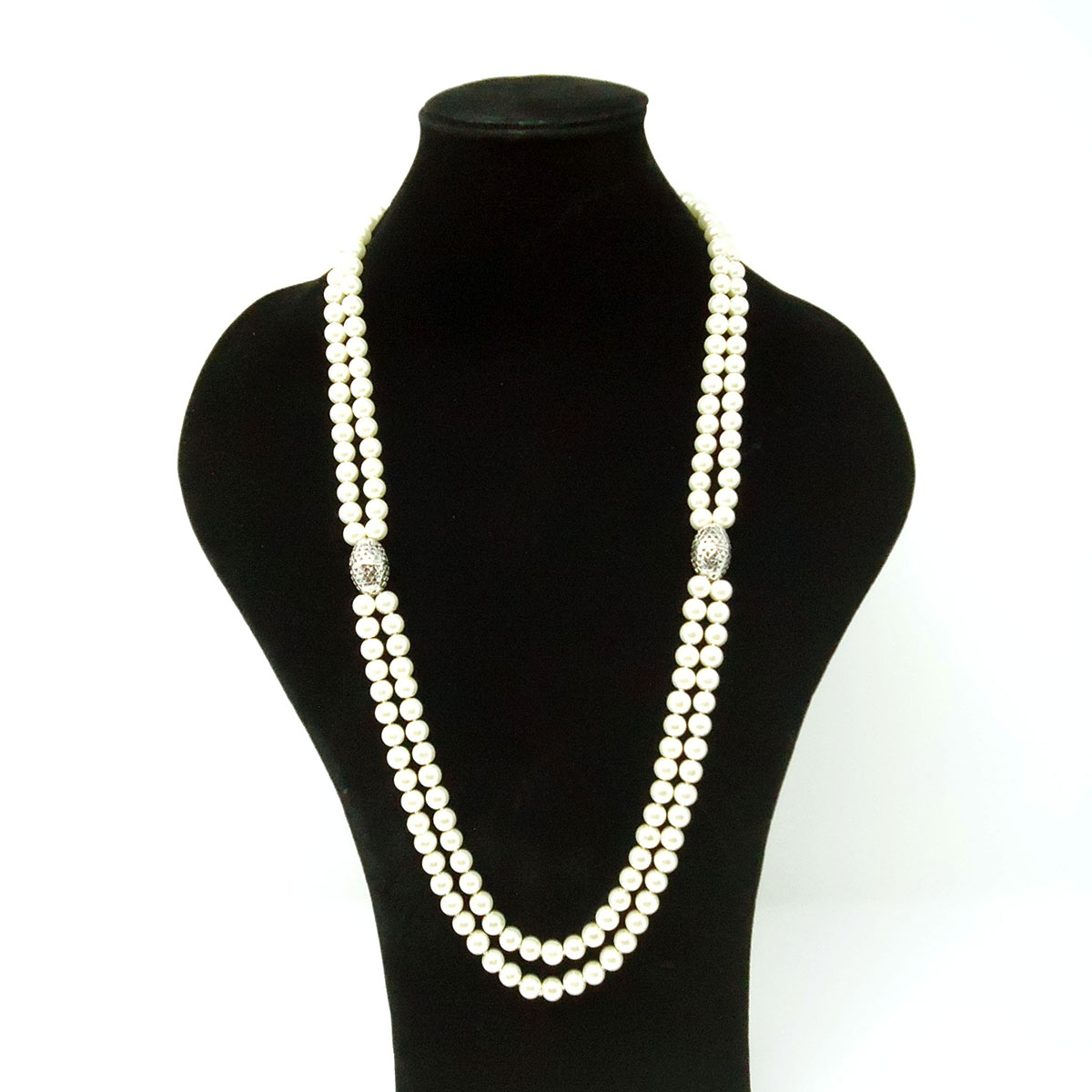 Long Pearl Necklace with Silver Accents - HMJServices