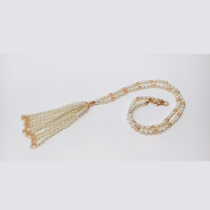 Glass bead and cream pearl tassel necklace by HMJServices
