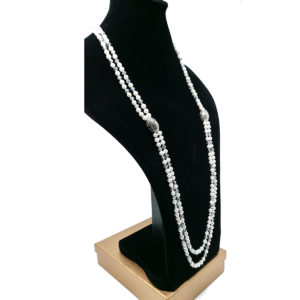 Double-strand off white pearl necklace with silver accents by HMJServices