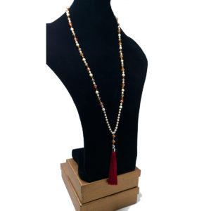 Cream Pearl and Red Silk Tassel Necklace by HMJServices