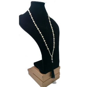 Cream Pearl and Black Silk Tassel Necklace by HMJServices