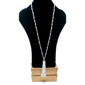 Gray Pearl & Crystal Tasselled Necklace by HMJServices