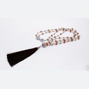 Silver Glam Pearl Necklace with Brown Silk Tassels by HMJServices