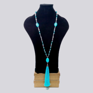 Long Blue Silk Tassel Necklace by HMJServices