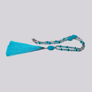 Long Blue Silk Tassel Necklace by HMJServices