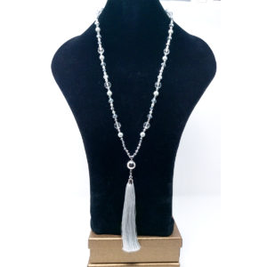 Long Silver Silk Tassel Necklace by HMJServices