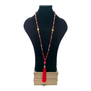 Long Red Silk Tassel Necklace by HMJServices