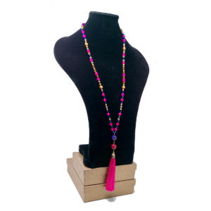 Pink & Blue Silk Tassel Necklace by HMJServices