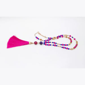 Pink & Blue Silk Tassel Necklace by HMJServices